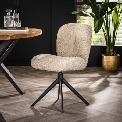 draaibare bouclé eetkamerstoelen zand Rava afbeelding 3