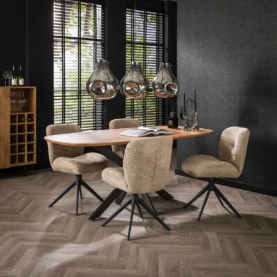 draaibare bouclé eetkamerstoelen zand Rava afbeelding 4