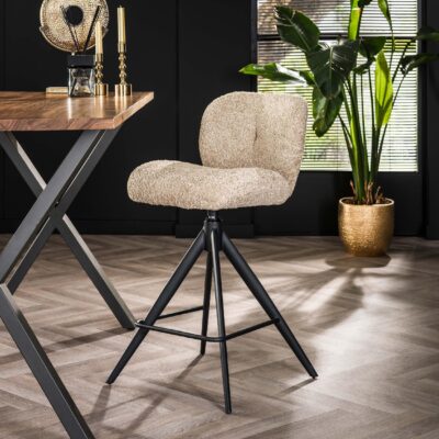Rava draaibare bouclé barstoelen zand afbeelding 3