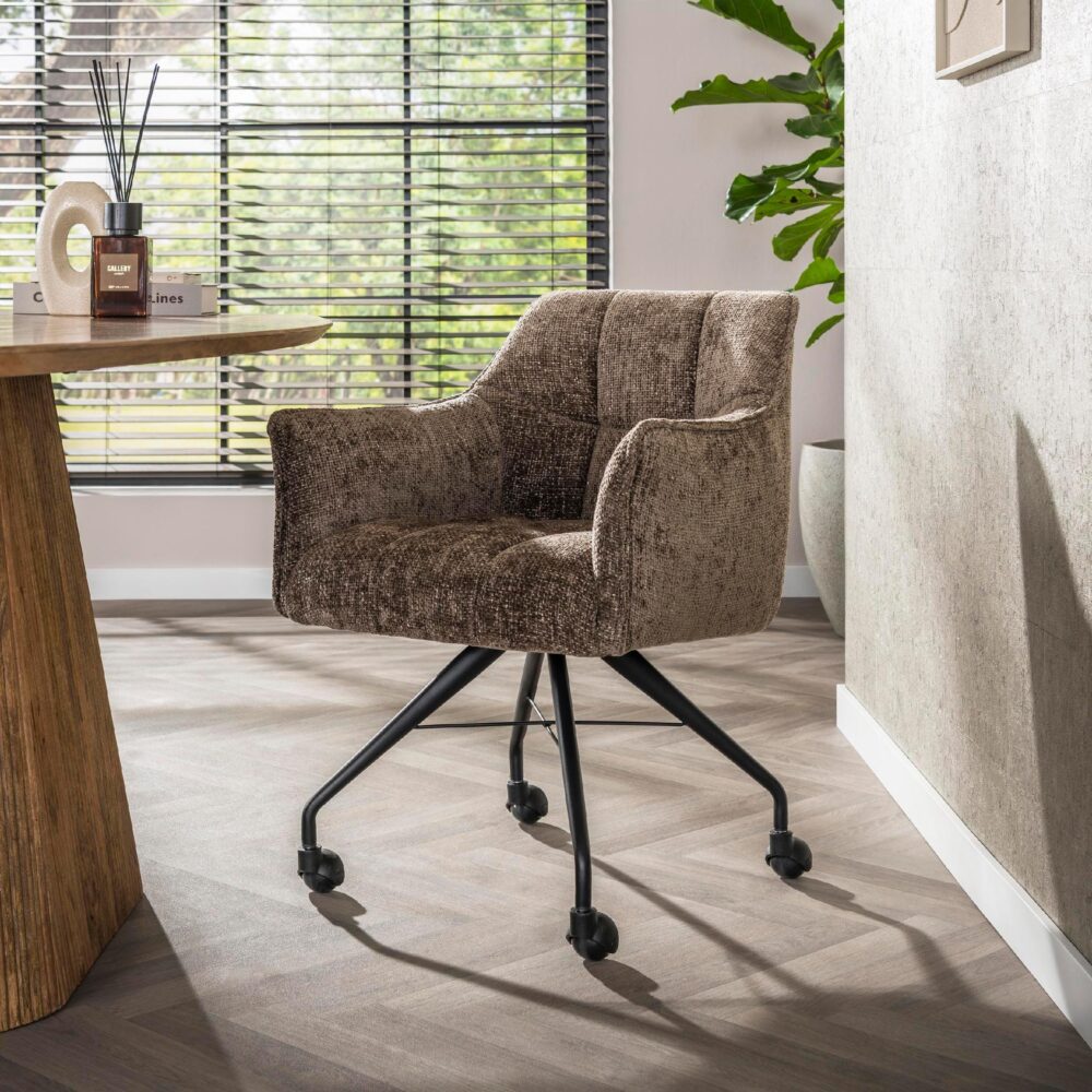 Elda taupe eetkamerstoelen met armleuning en wieltjes afbeelding 7