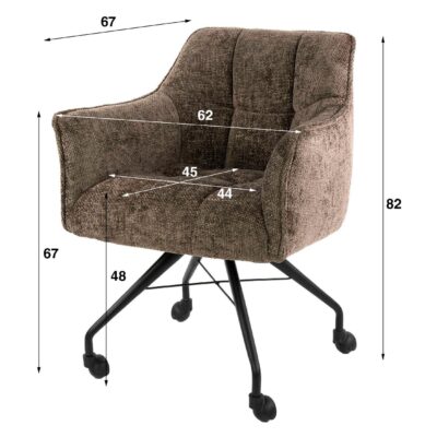 Elda taupe eetkamerstoelen met armleuning en wieltjes afbeelding 6