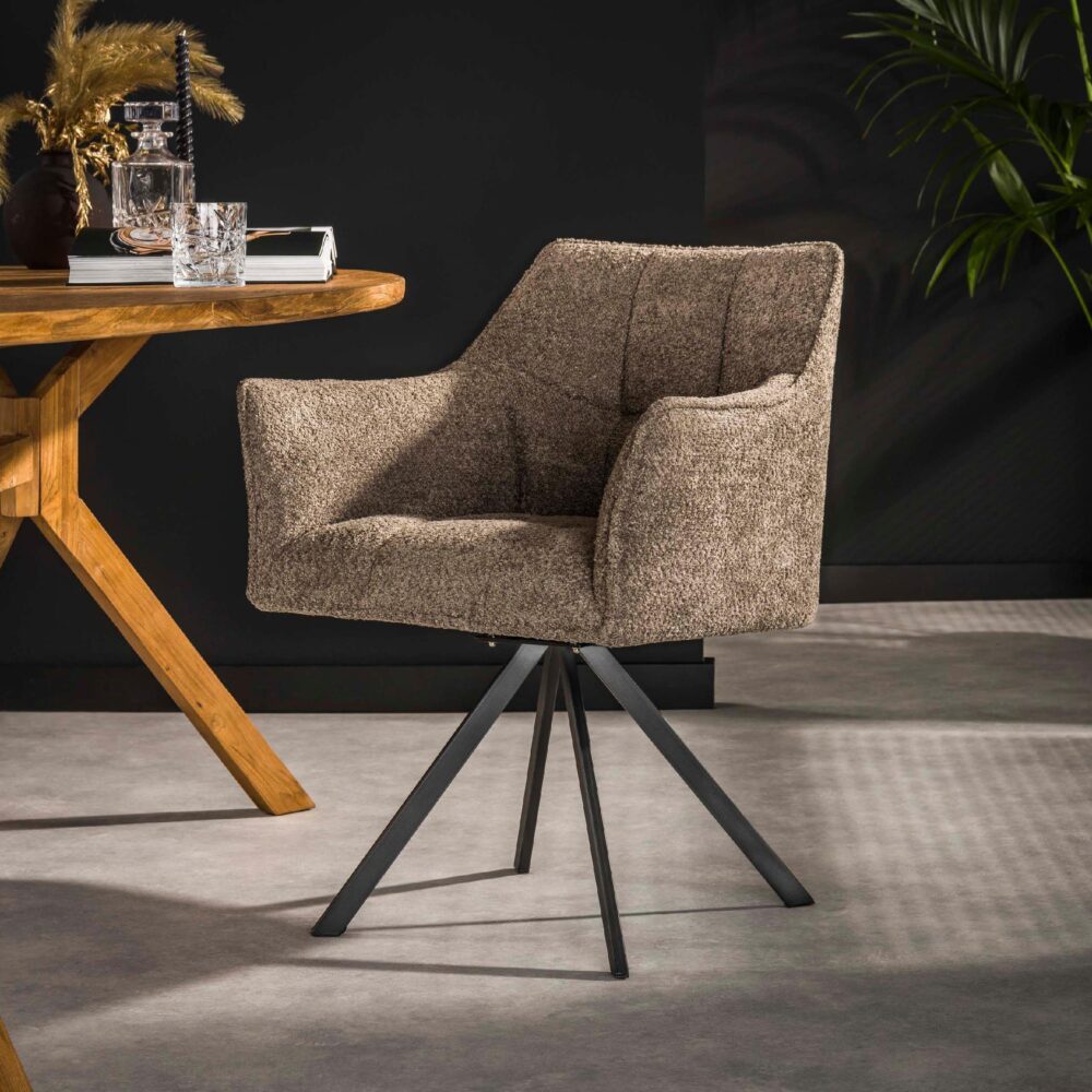 Elda bouclé taupe draaibare eetkamerstoelen afbeelding 7