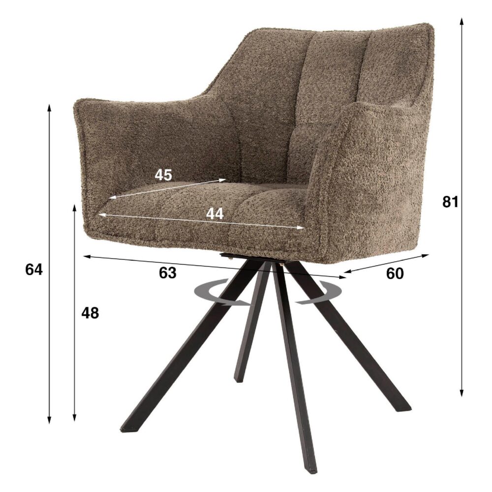 Elda bouclé taupe draaibare eetkamerstoelen afbeelding 6