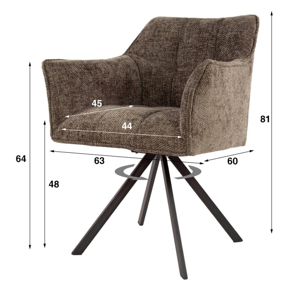 taupe draaibare eetkamerstoelen Elda met armleuning afbeelding 6