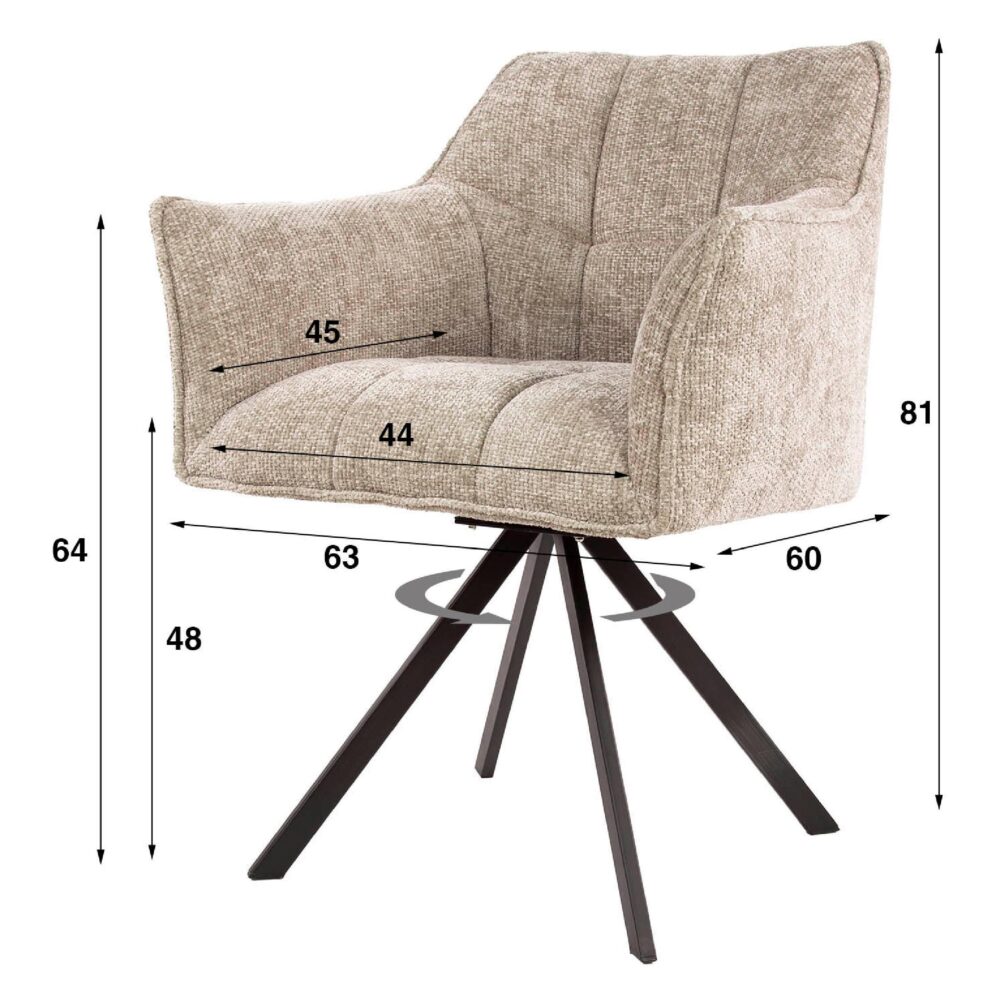 draaibare eetkamerstoelen Elda zand afbeelding 6