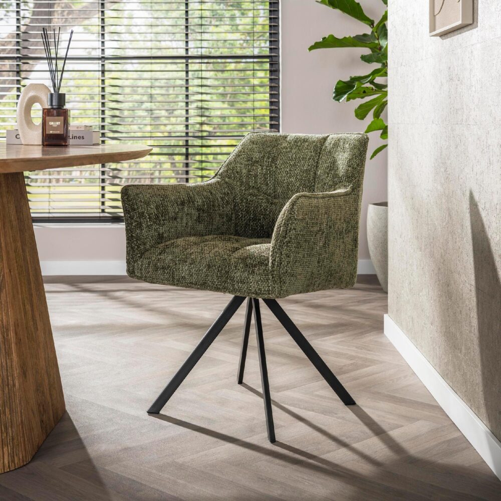 groene draaibare eetkamerstoelen Elda met armleuning afbeelding 7