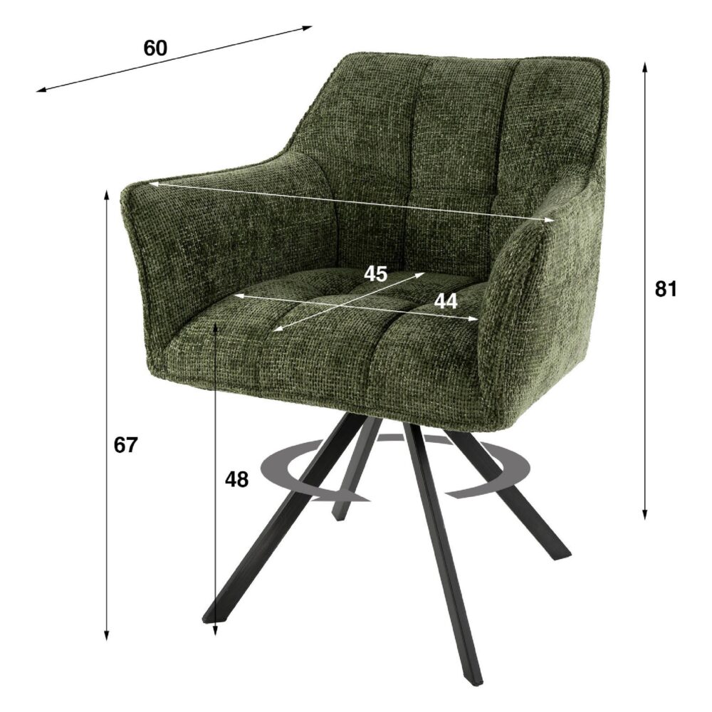 groene draaibare eetkamerstoelen Elda met armleuning afbeelding 6