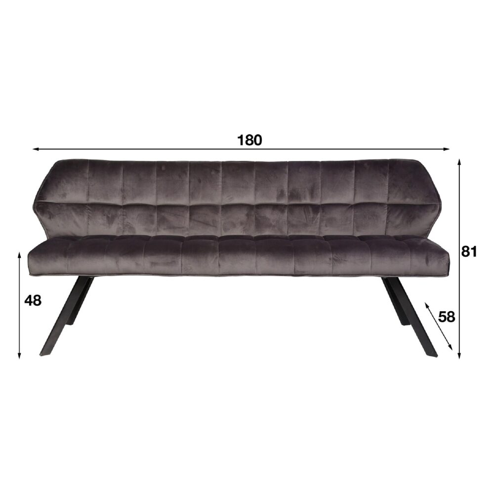 antraciet velvet eetkamerbank Elda afbeelding 2