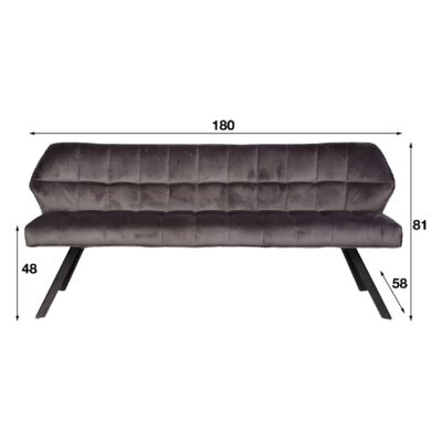 antraciet velvet eetkamerbank Elda afbeelding 2
