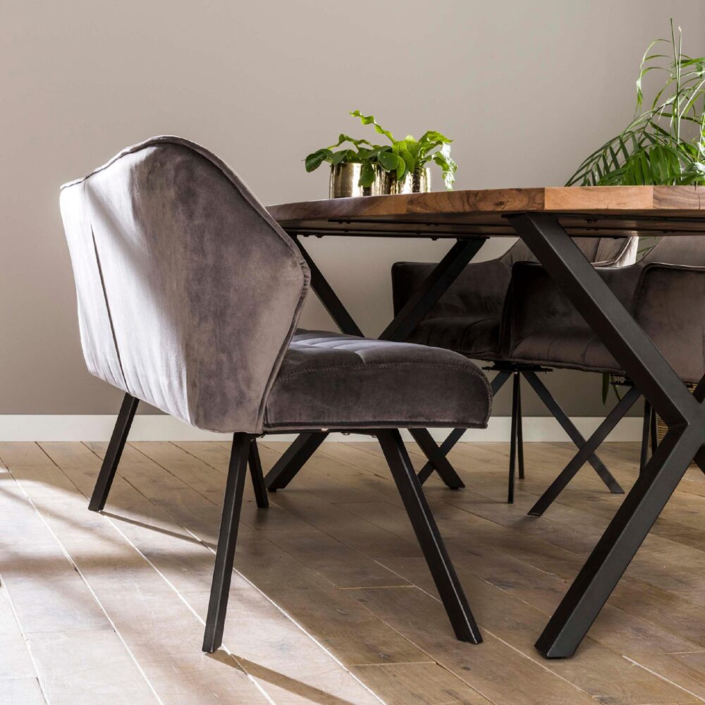 antraciet velvet eetkamerbank Elda afbeelding 4