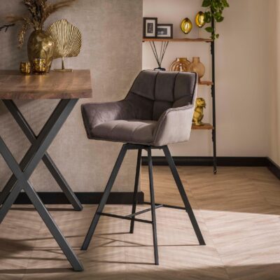 antraciet velvet barstoelen Elda met armleuning afbeelding 3