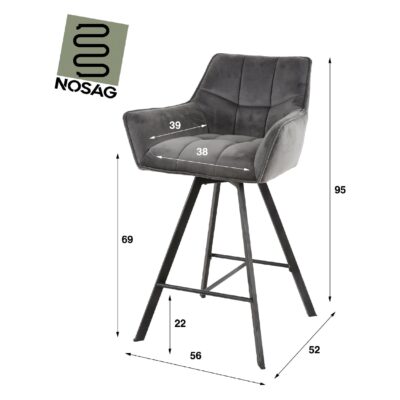 antraciet velvet barstoelen Elda met armleuning afbeelding 2