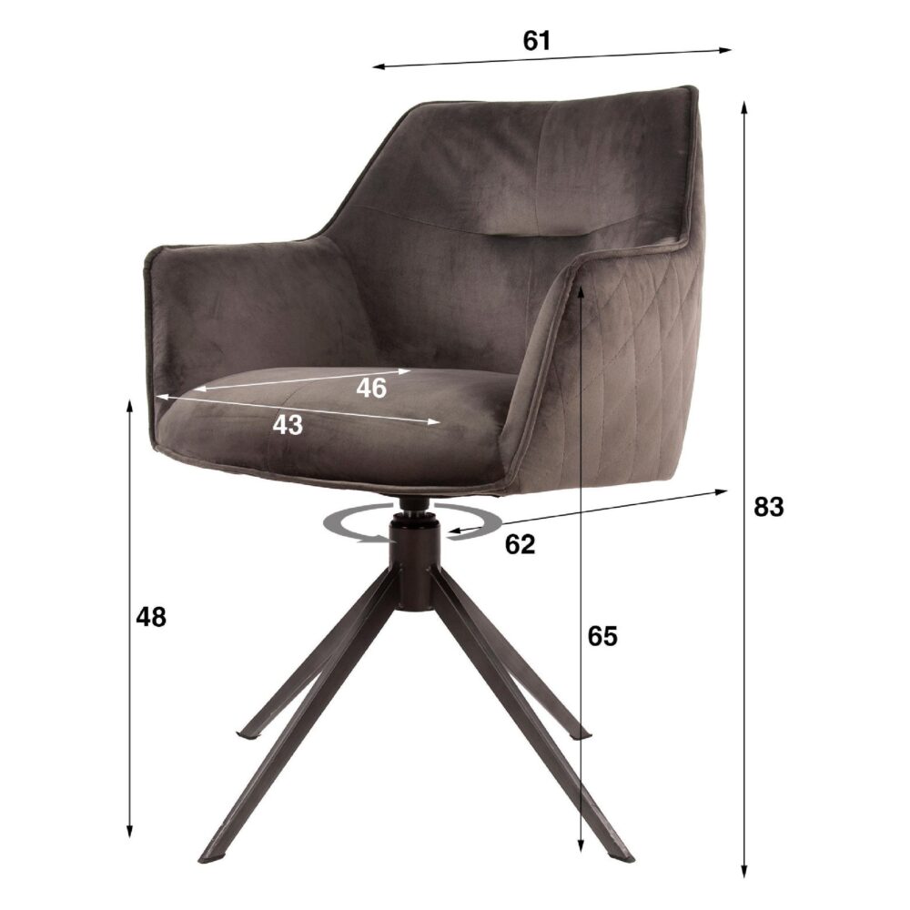 Nika draaibare velours eetkamerstoelen antraciet afbeelding 6
