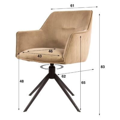 Nika draaibare velours eetkamerstoelen champagne afbeelding 6
