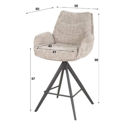 Sarvo zandkleurige draaibare barstoelen met armleuning afbeelding 2