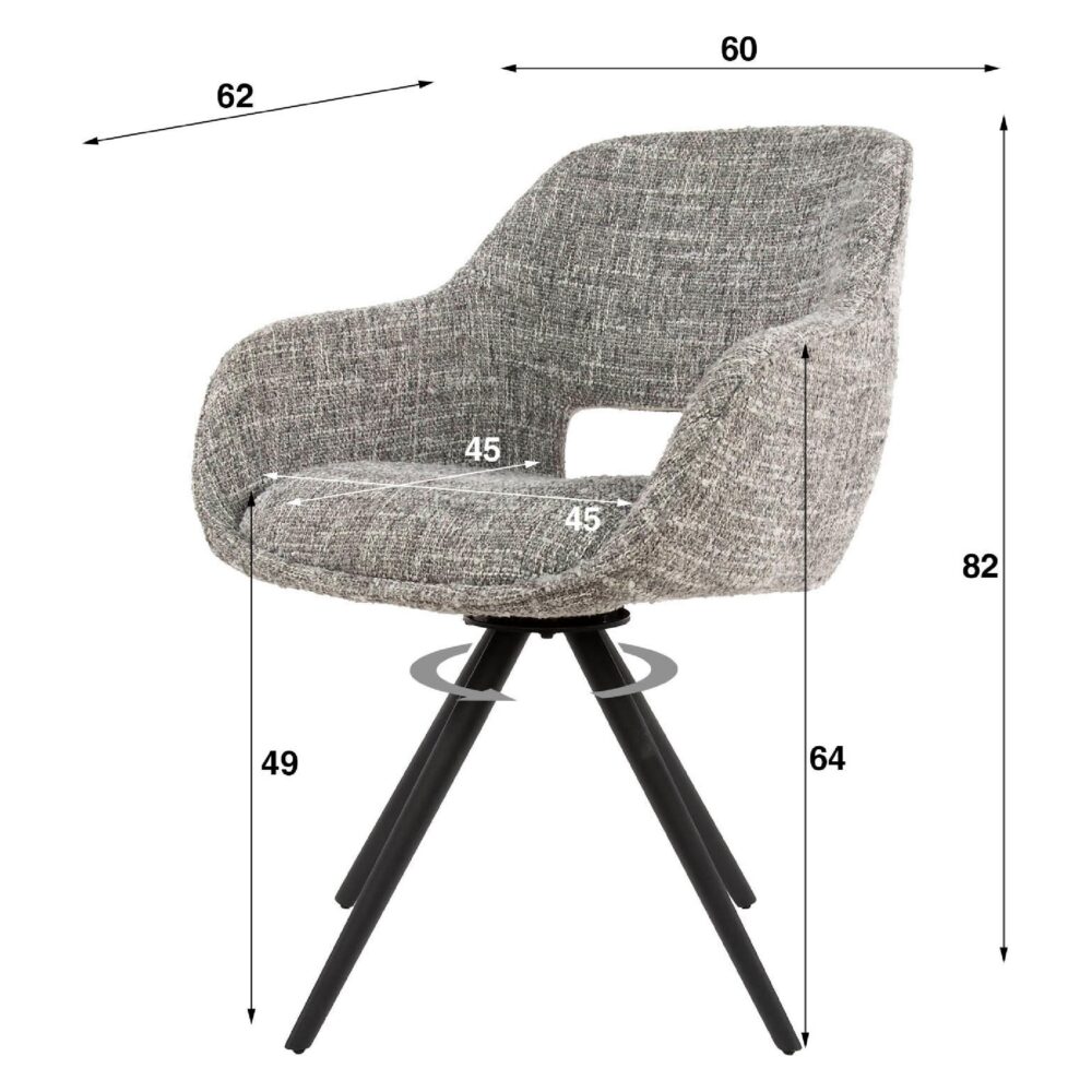 Tamo draaibare eetkamerstoelen met armleuning staalgrijs afbeelding 6