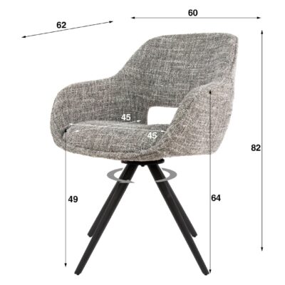 Tamo draaibare eetkamerstoelen met armleuning staalgrijs afbeelding 6