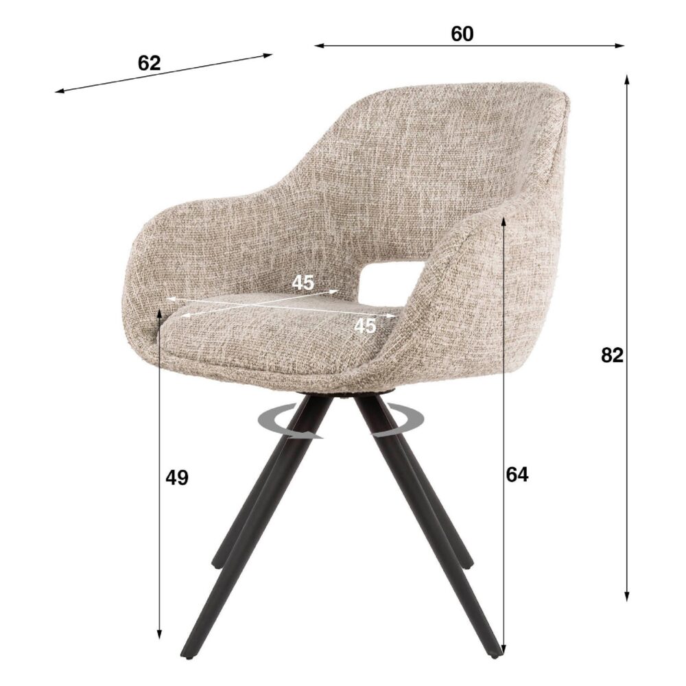 Tamo draaibare eetkamerstoelen met armleuning crème afbeelding 6