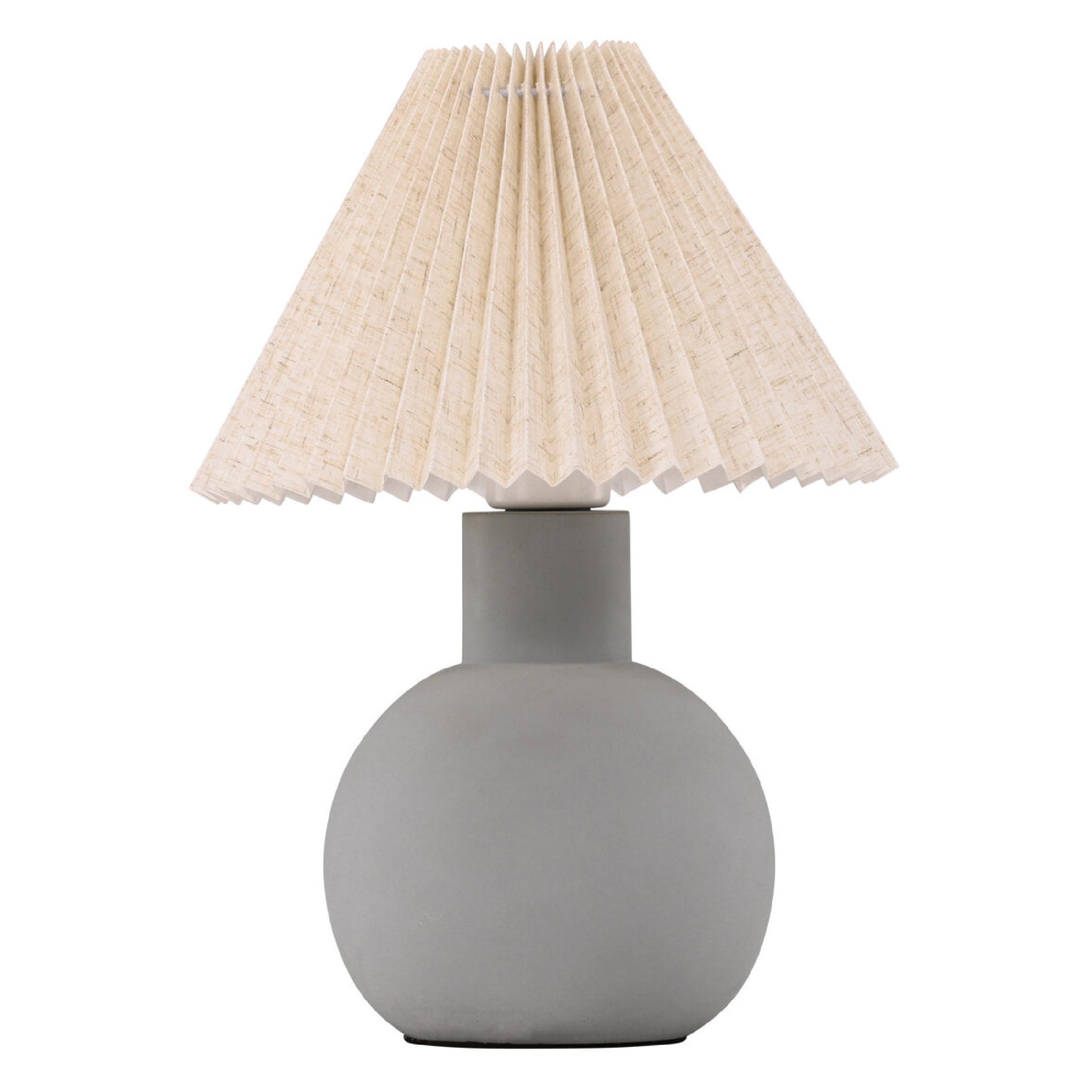 grijze betonnen tafellamp met linnen kap afbeelding 1