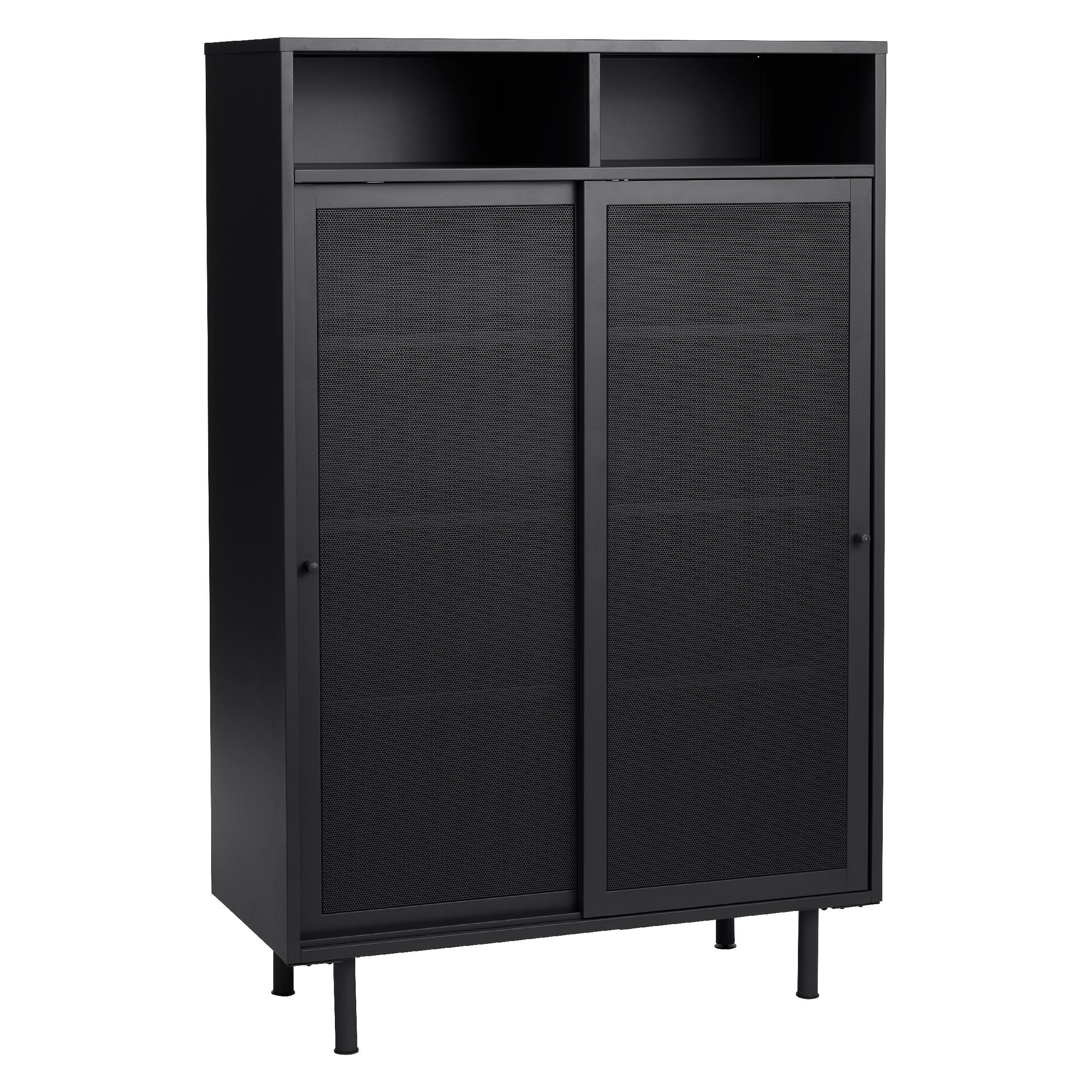 metalen opbergkast Evin zwart met schuifdeuren afbeelding 2