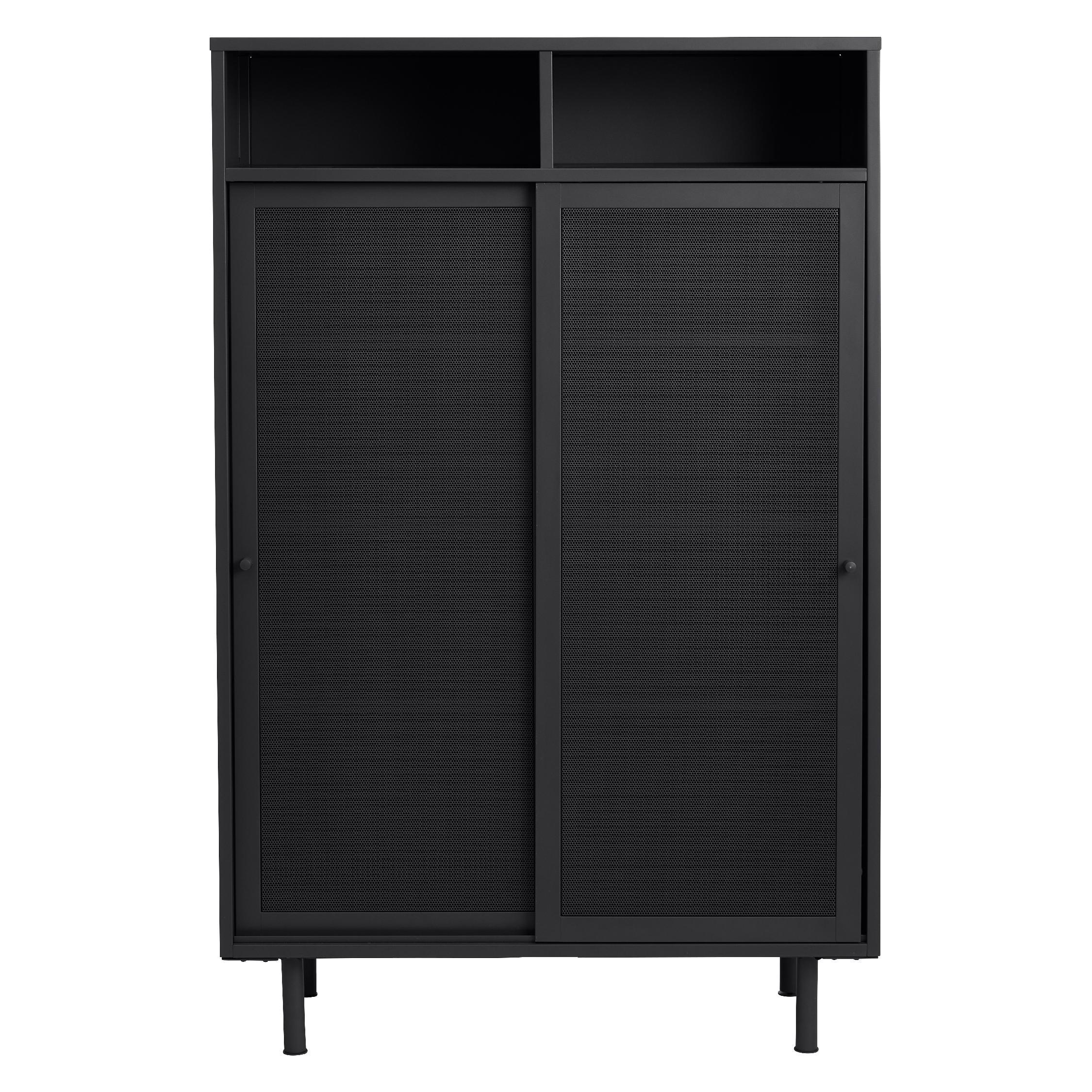 metalen opbergkast Evin zwart met schuifdeuren afbeelding 1