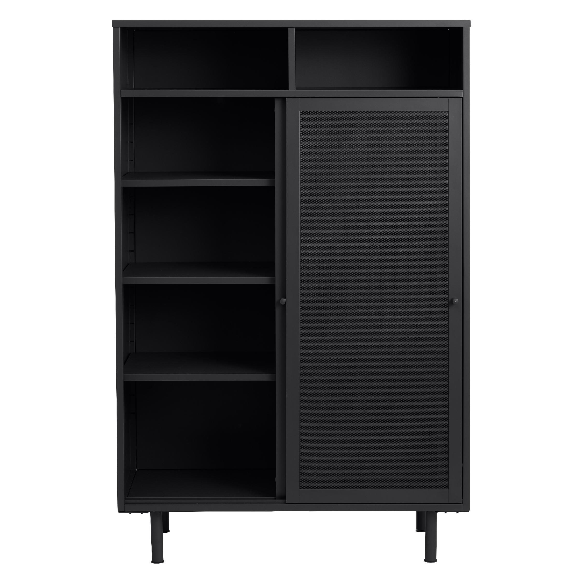 metalen opbergkast Evin zwart met schuifdeuren afbeelding 3
