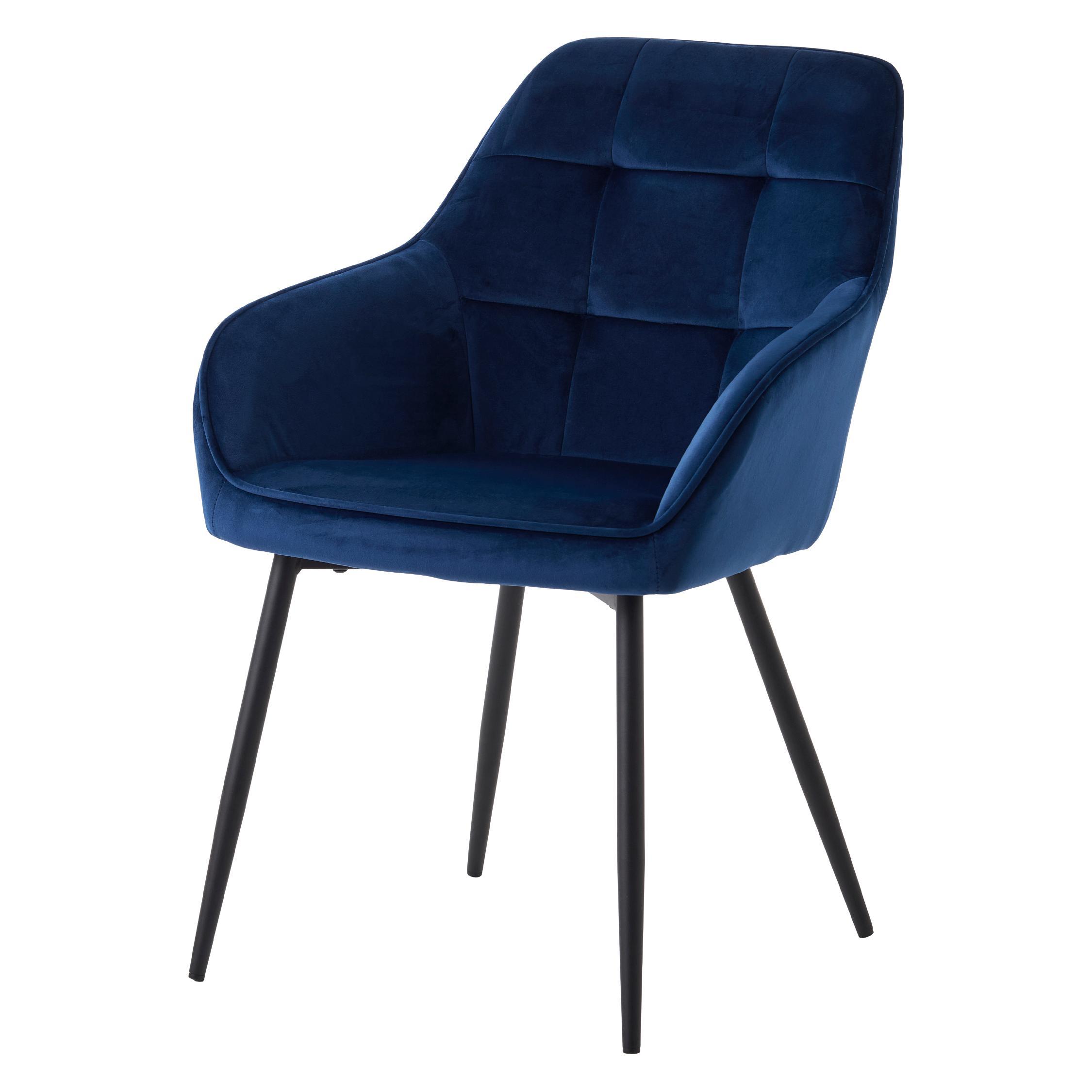 blauwe fluwelen eetkamerstoelen met armleuning Zane afbeelding 1