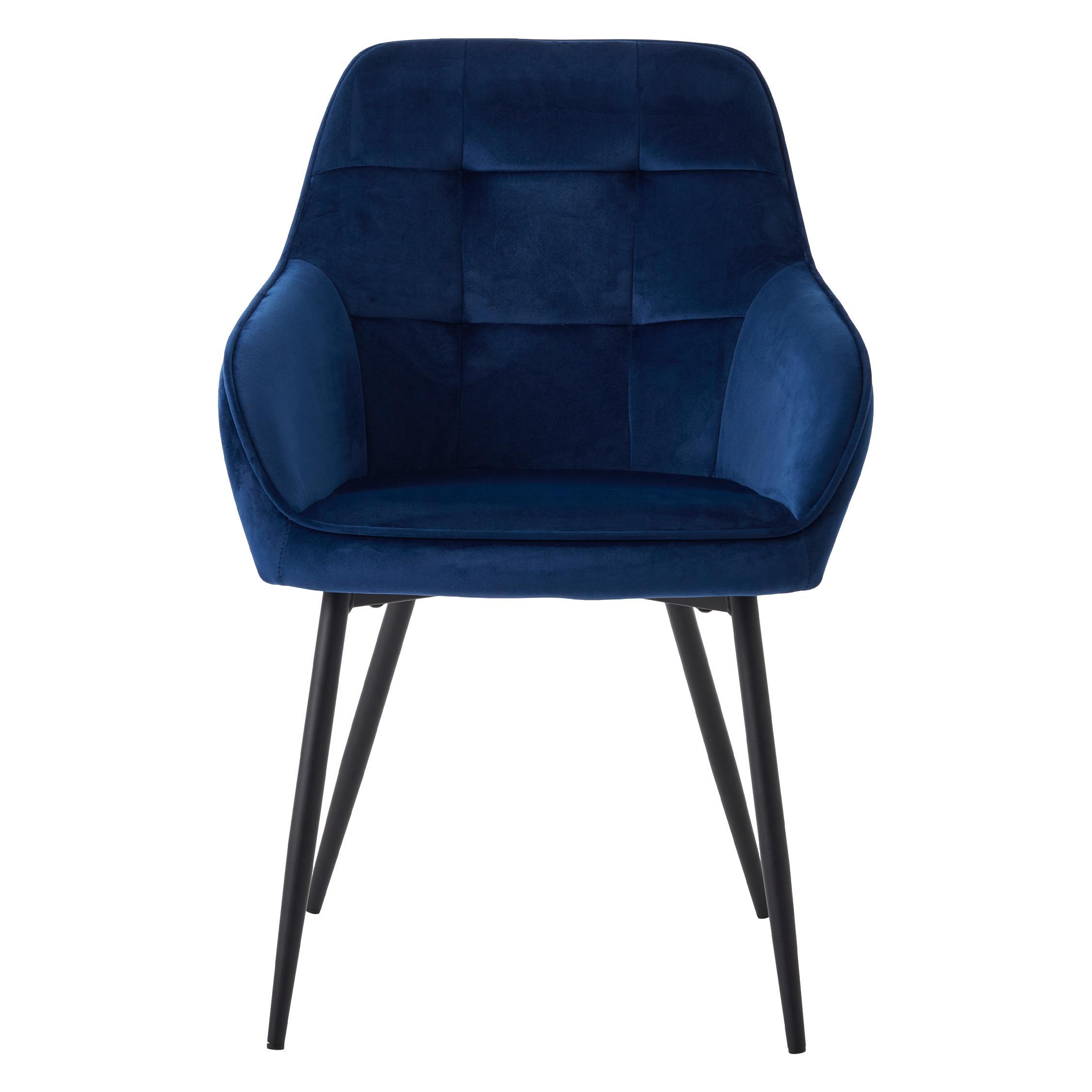 blauwe fluwelen eetkamerstoelen met armleuning Zane afbeelding 2