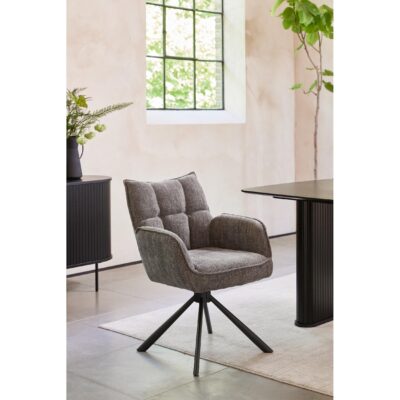 draaibare eetkamerstoelen met armleuning chenille grafiet Nena afbeelding 7