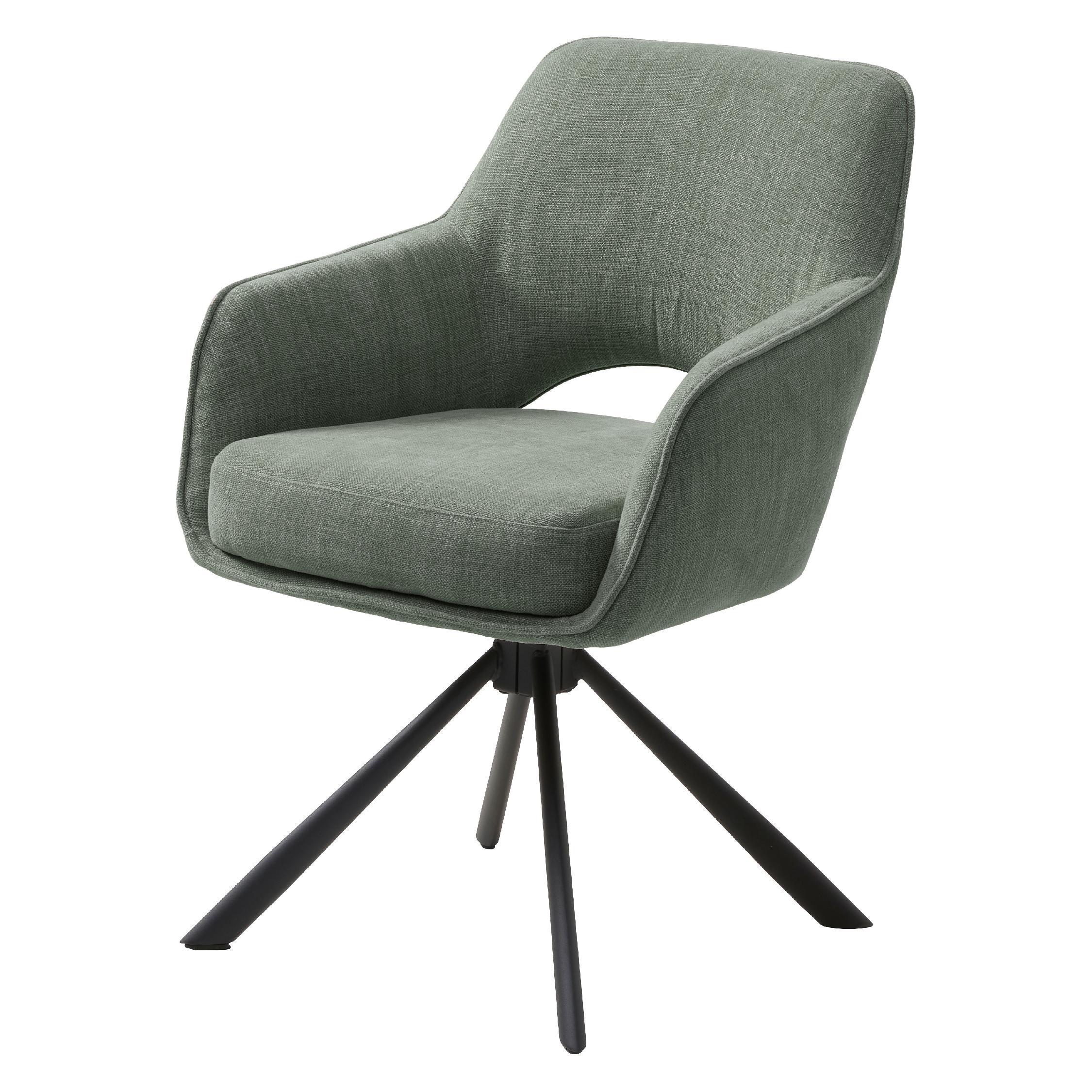 draaibare eetkamerstoelen met armleuningen bosgroen chenille Kavo afbeelding 1