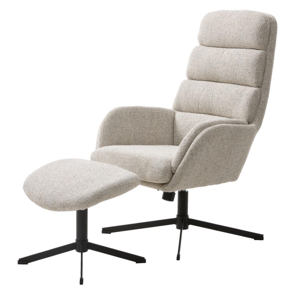 bouclé relaxfauteuil met hocker offwhite afbeelding 1