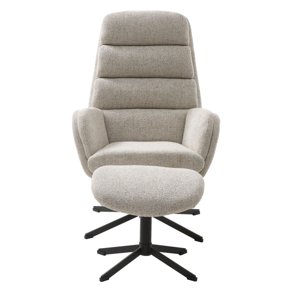 bouclé relaxfauteuil met hocker offwhite afbeelding 3