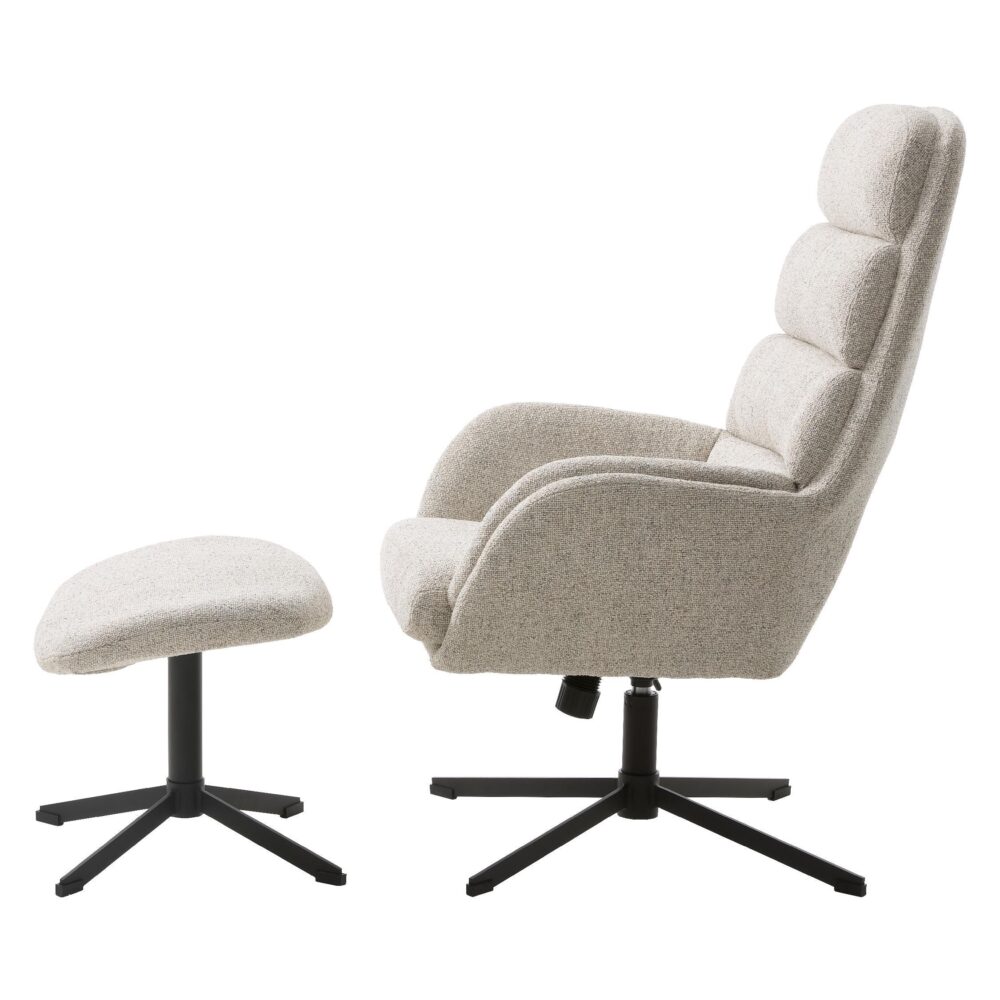 bouclé relaxfauteuil met hocker offwhite afbeelding 2