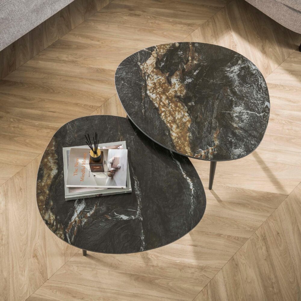 Runi organische salontafel set van 2 keramiek zwart afbeelding 4