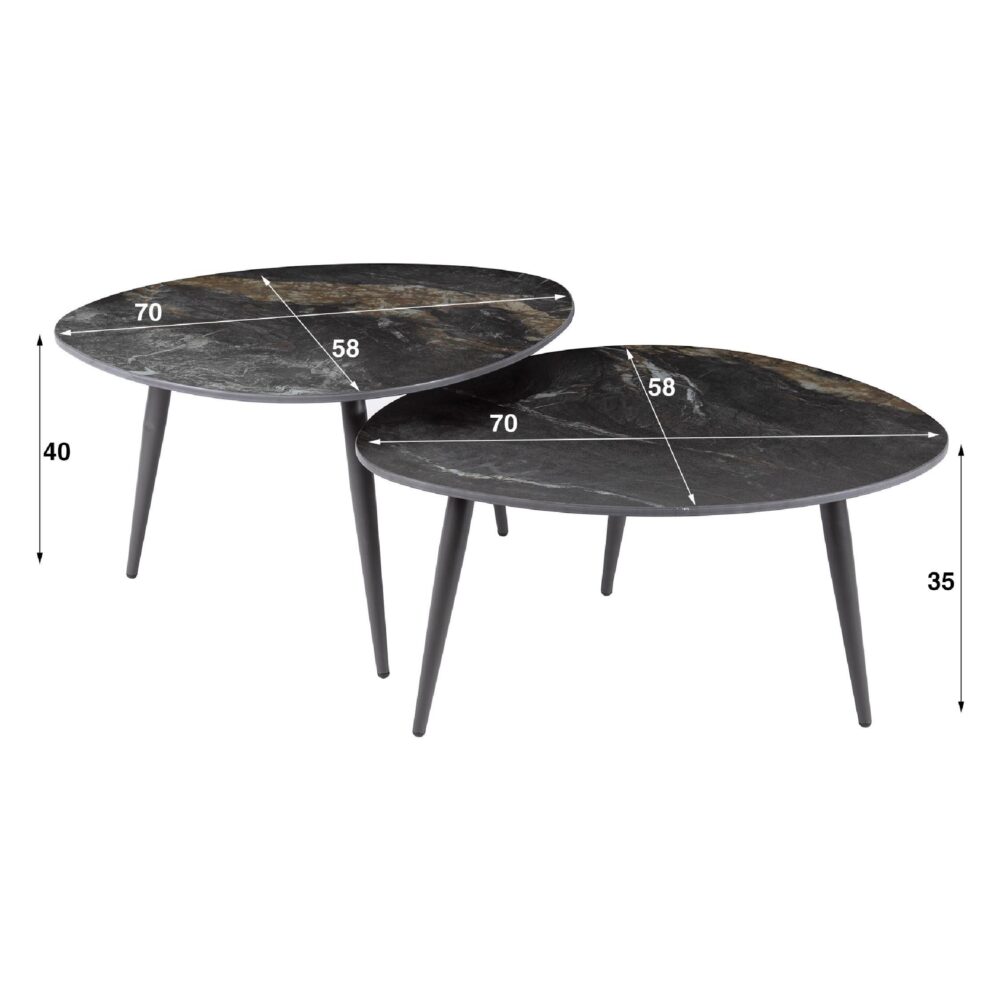 Runi organische salontafel set van 2 keramiek zwart afbeelding 3