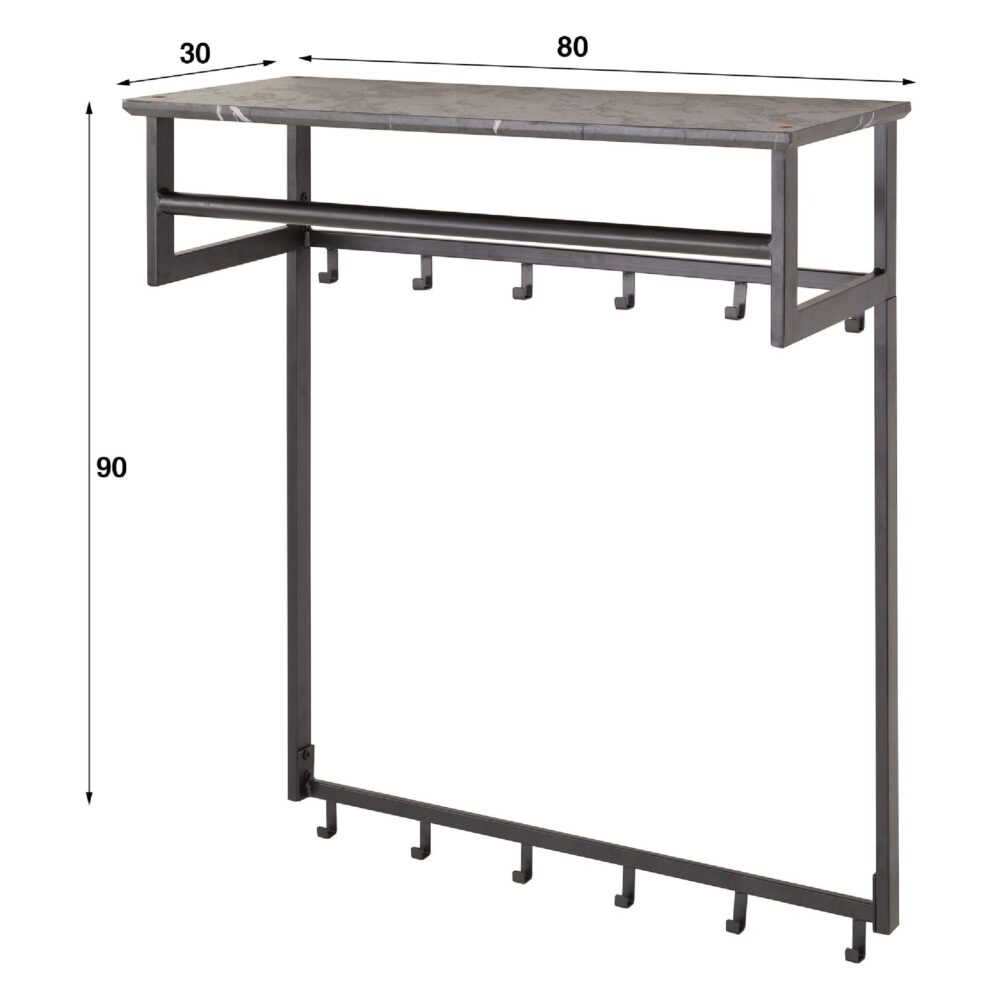 Nest of Nora wandkapstok met roede hoedenplank en haken grafiet afbeelding 2