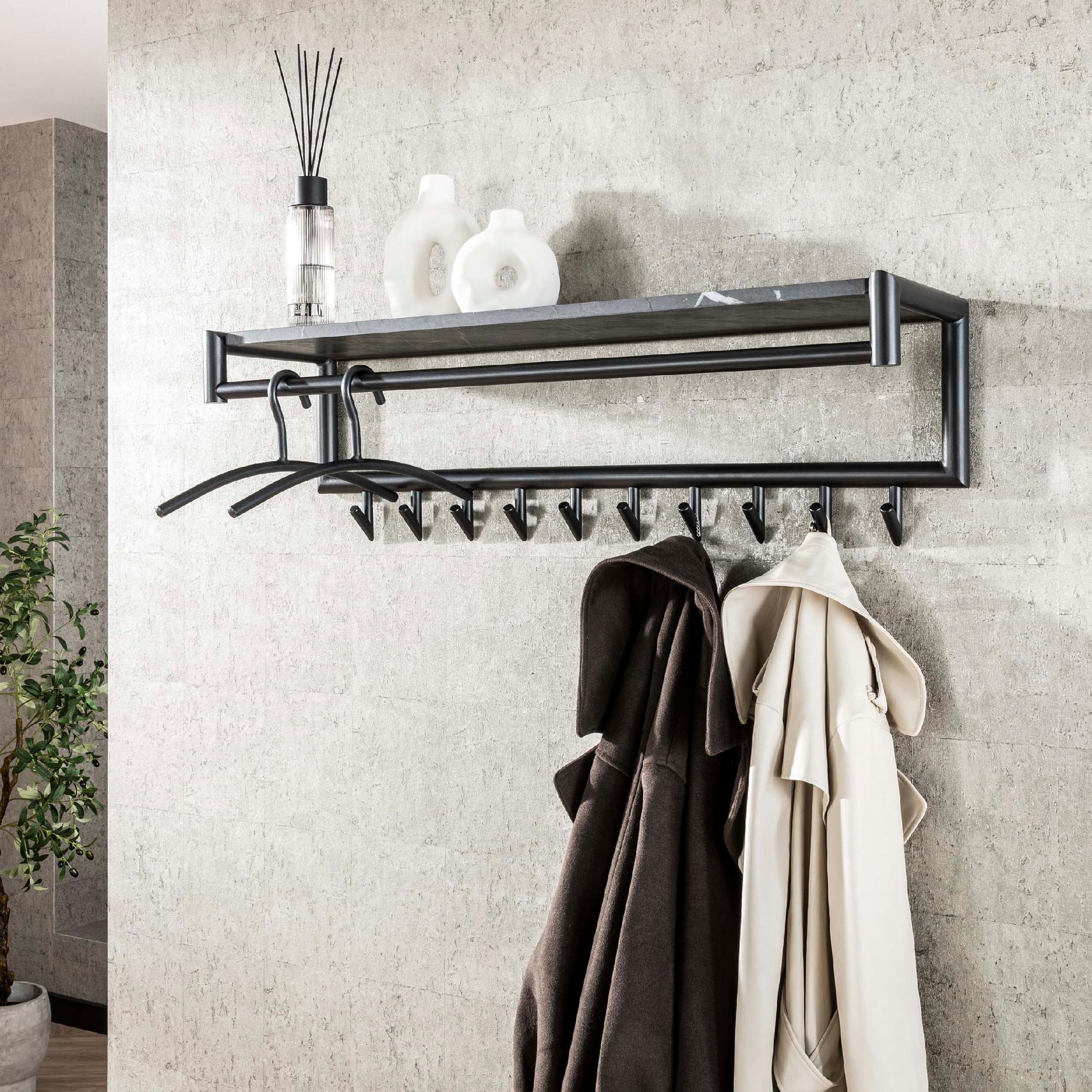 wandkapstok met hoedenplank graphite afbeelding 3