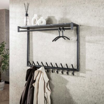 wandkapstok met hoedenplank grafiet afbeelding 3