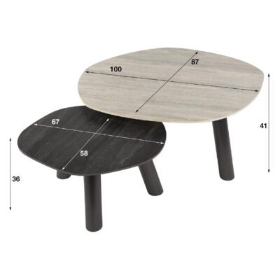 Mave salontafel set keramiek travertinlook afbeelding 3