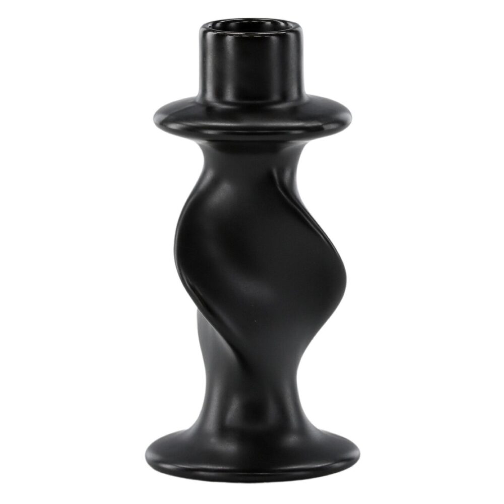mat zwarte keramische kandelaar 12 cm afbeelding 1