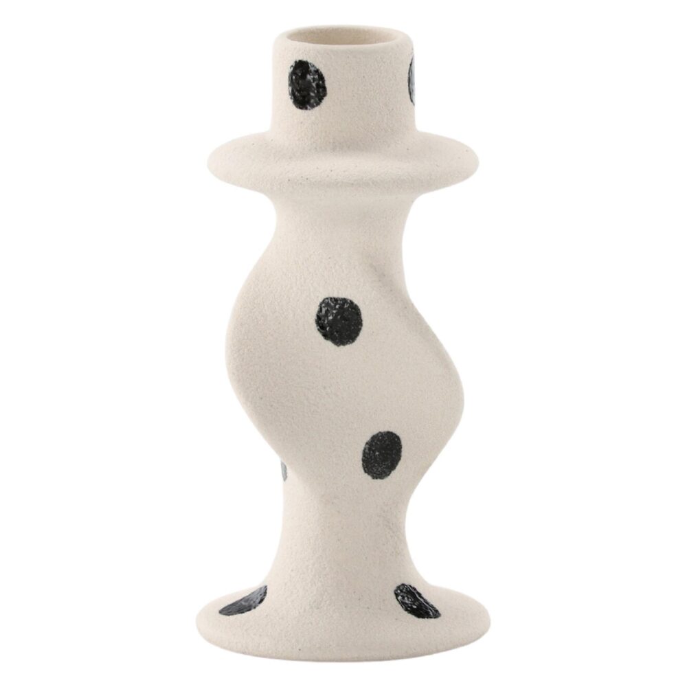 witte keramische kandelaar met zwarte stippen afbeelding 1