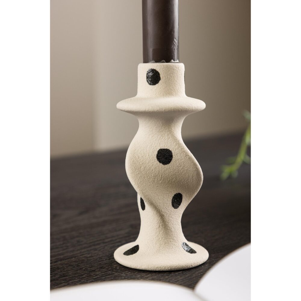 witte keramische kandelaar met zwarte stippen afbeelding 2
