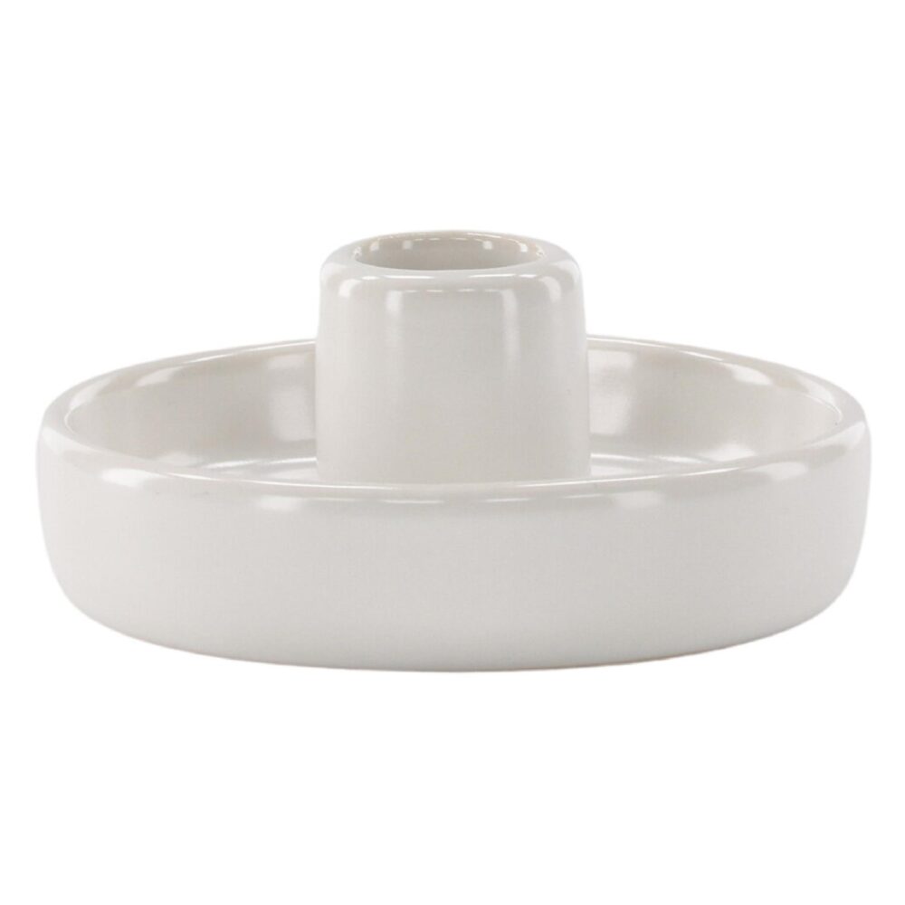 witte ronde stoneware kandelaars set afbeelding 1