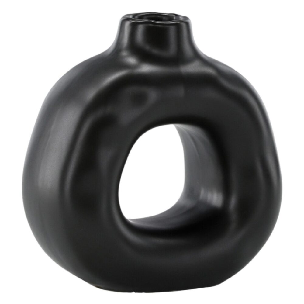 zwarte steengoed kandelaar voor dinerkaars afbeelding 1