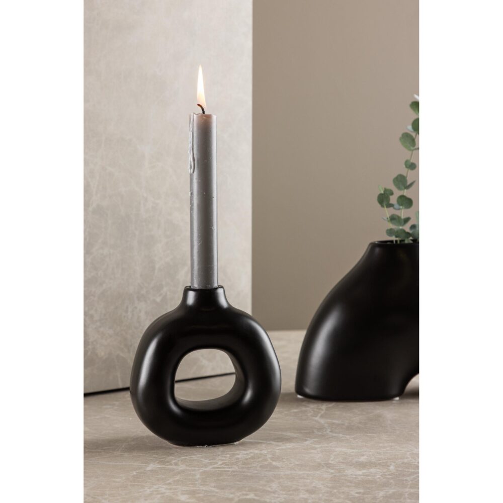 zwarte steengoed kandelaar voor dinerkaars afbeelding 6