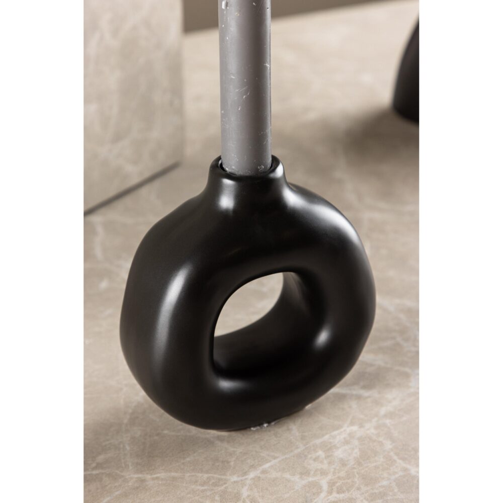 zwarte steengoed kandelaar voor dinerkaars afbeelding 5