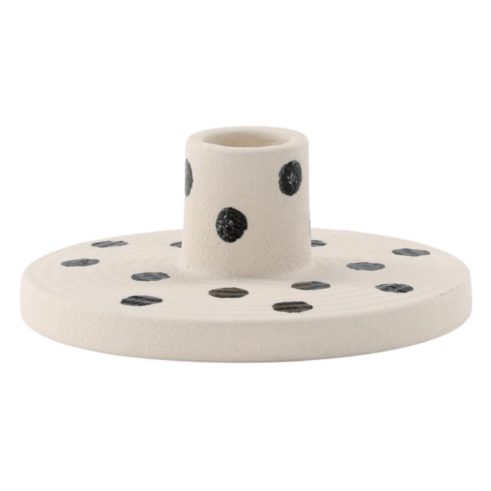 witte keramische kaarsenhouders met zwarte stippen afbeelding 1