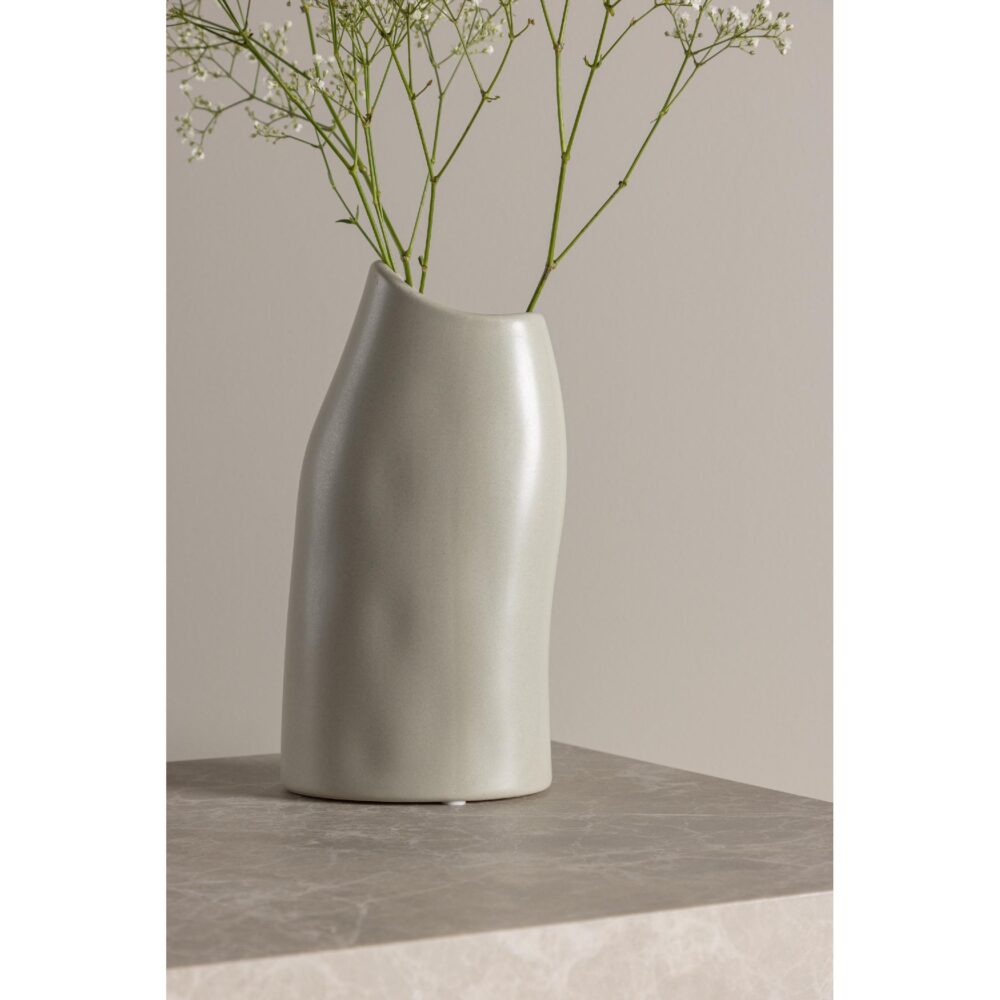 lichtgrijze keramische vaas 23 cm afbeelding 5