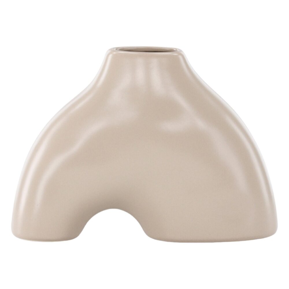 beige keramische vaas 15 cm afbeelding 1