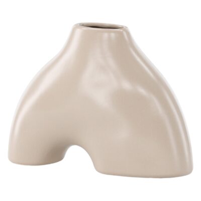beige keramische vaas 15 cm afbeelding 2